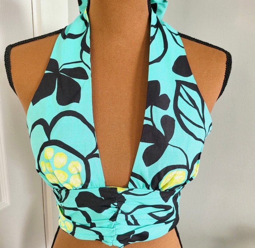 Turkuaz Desenli Straplez Kısa Crop Top zara - Görsel 4