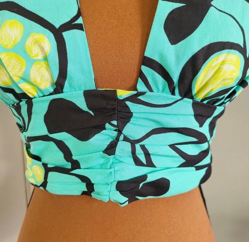 Turkuaz Desenli Straplez Kısa Crop Top zara - Görsel 5