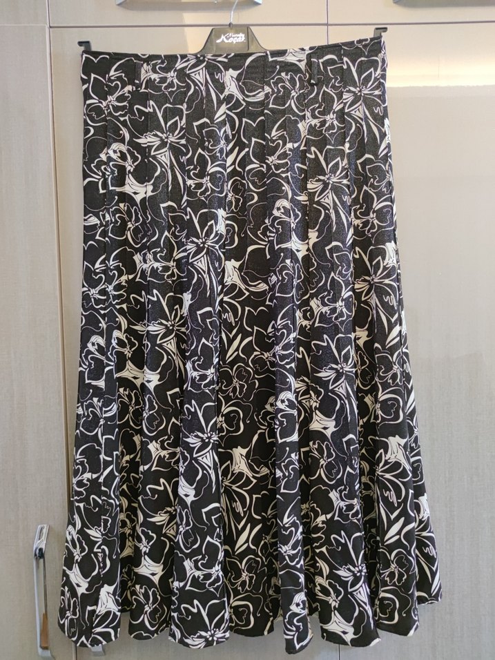 Pileli kahve Desenli Uzun Etek - Görsel 2