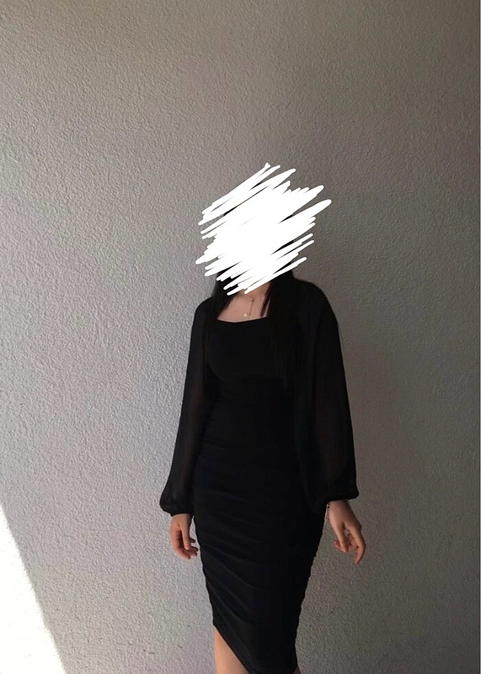 Kare Yaka Siyah Elbise - Görsel 2