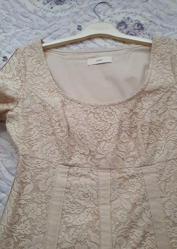 Dantel Detaylı midi keten elbise. - Görsel 4