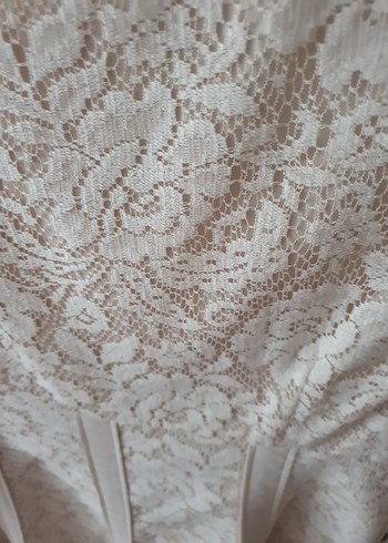 Dantel Detaylı midi keten elbise. - Görsel 5