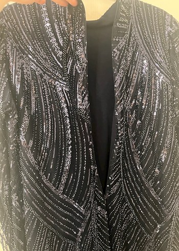 Lacivert Payetli boncuklu uzun tesettür abiye - Görsel 4