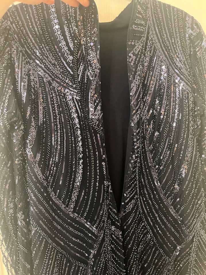 Lacivert Payetli boncuklu uzun tesettür abiye - Görsel 4