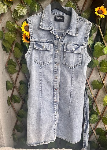 Mavi denim elbise - Görsel 2