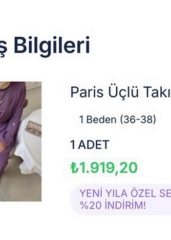Lila üçlü 1 beden noirre design takım - Görsel 8