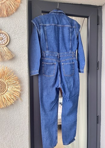 Düğmeli Mavi Denim Kadın Tulum - Görsel 3