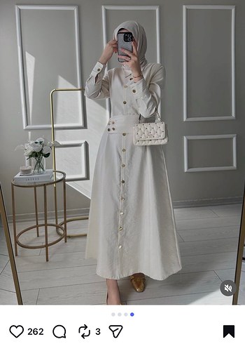 Düğmeli Beyaz Uzun Kollu Kadın Elbise - Görsel 2