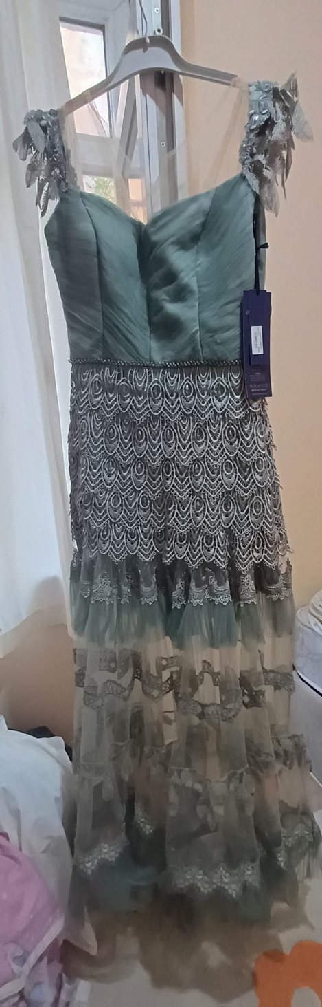 Gri Nakışlı Straplez Uzun Abiye Elbise - Görsel 2