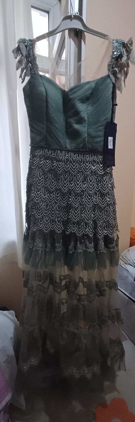 Gri Nakışlı Straplez Uzun Abiye Elbise - Görsel 3