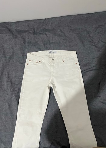 Beyaz Midi Denim Kadın Kot Pantolon