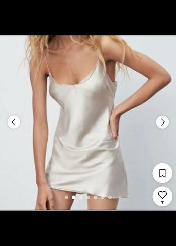 Beyaz Saten Mini V Yaka Drapeli Elbise - Görsel 2