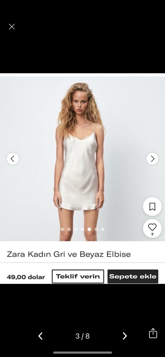 Beyaz Saten Mini V Yaka Drapeli Elbise - Görsel 3