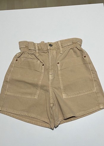 Çocuk Bej Yüksek Bel Kemerli Keten Şort - Görsel 4