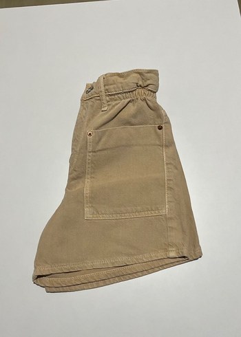 Çocuk Bej Yüksek Bel Kemerli Keten Şort - Görsel 3