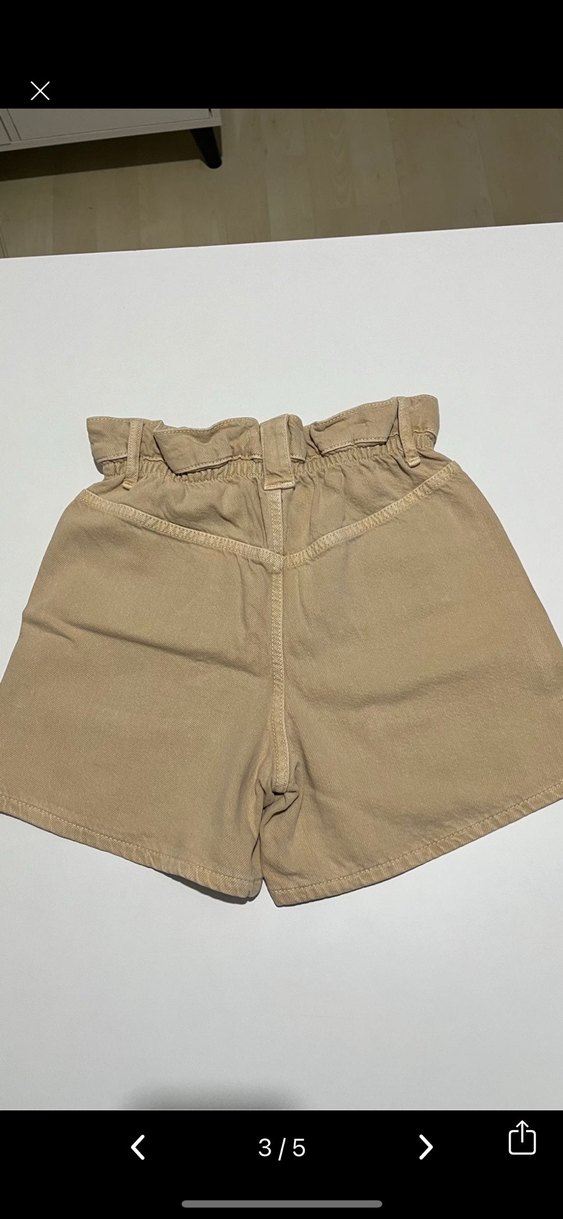 Çocuk Bej Yüksek Bel Kemerli Keten Şort - Görsel 2
