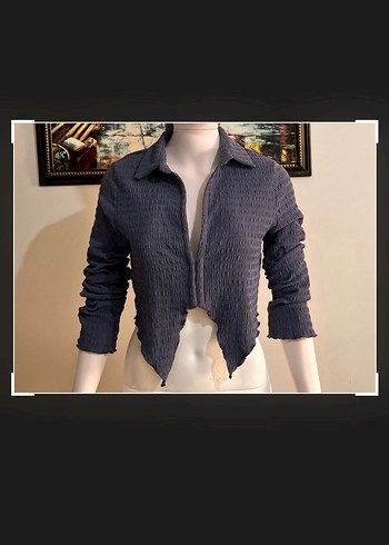 V Yaka Düğmeli Uzun Kollu Crop Top - Görsel 5