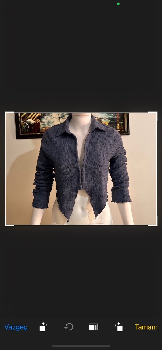 V Yaka Düğmeli Uzun Kollu Crop Top - Görsel 5