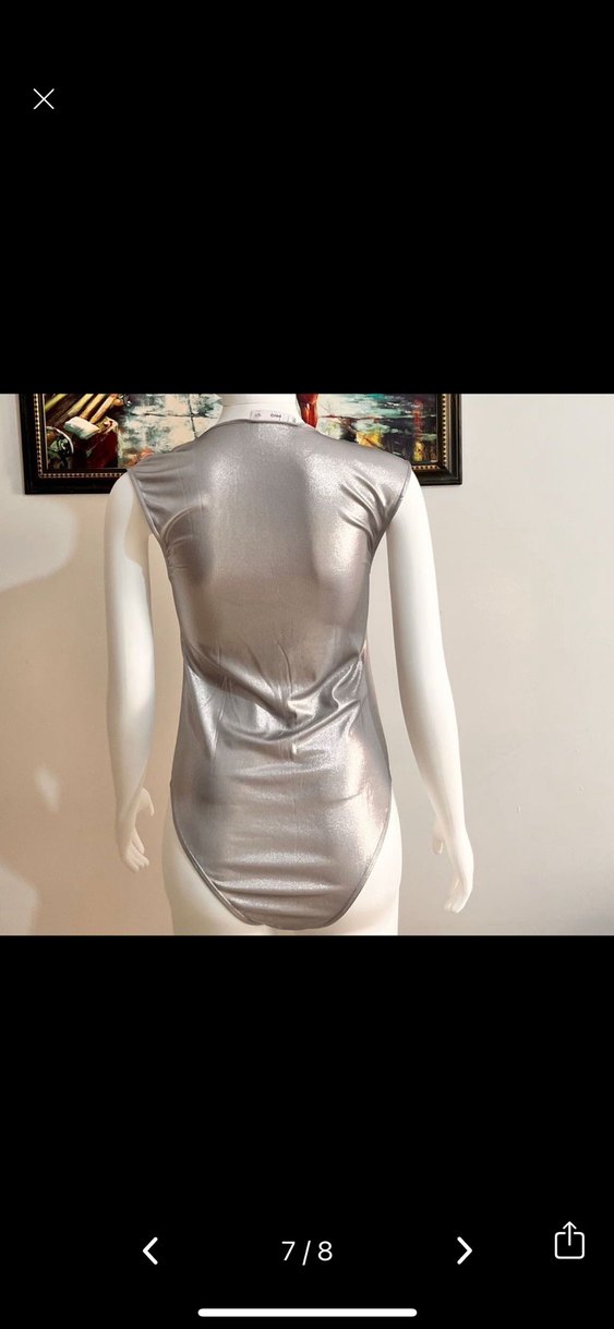 Kadın Gri Yüksek Yakalı Kolsuz Body - Görsel 4