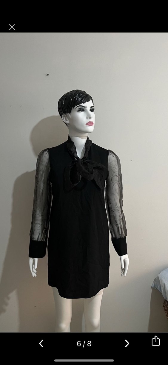 Uzun Kollu Siyah Mini Transparan Elbise - Görsel 5