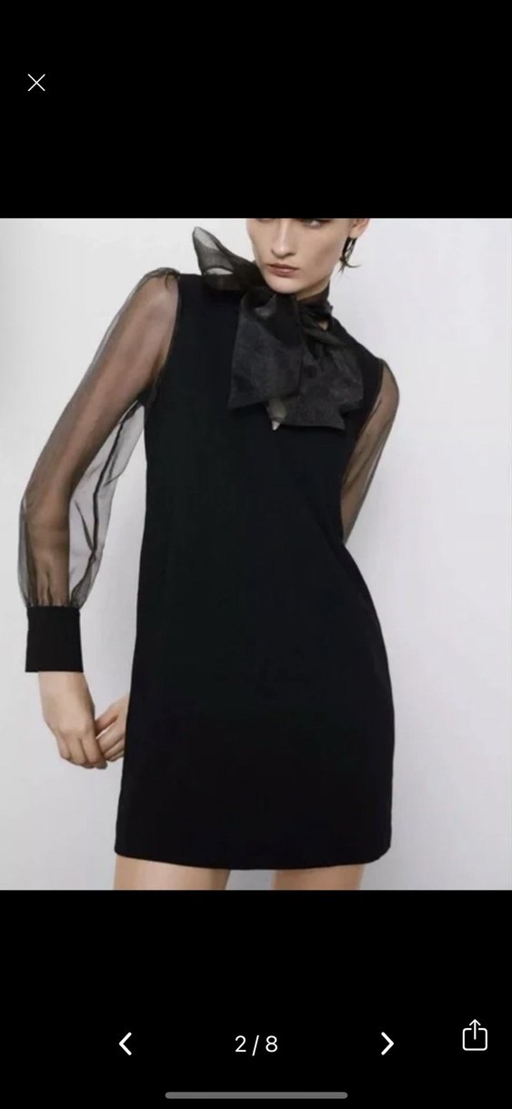 Uzun Kollu Siyah Mini Transparan Elbise - Görsel 2