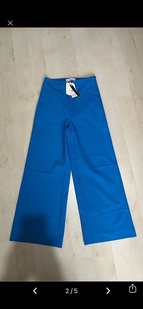 Kadın Mavi Midi Kumaş Pantolon - Görsel 2