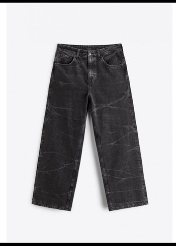 Siyah Batik Desenli Bol Kesim Erkek Denim Pantolon - Görsel 4