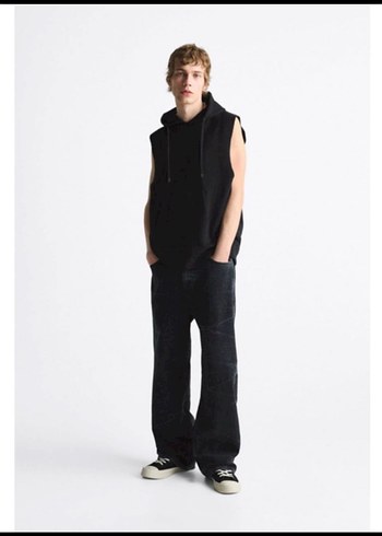 Siyah Batik Desenli Bol Kesim Erkek Denim Pantolon - Görsel 6