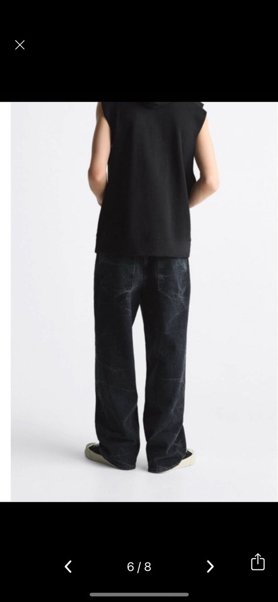 Siyah Batik Desenli Bol Kesim Erkek Denim Pantolon - Görsel 5