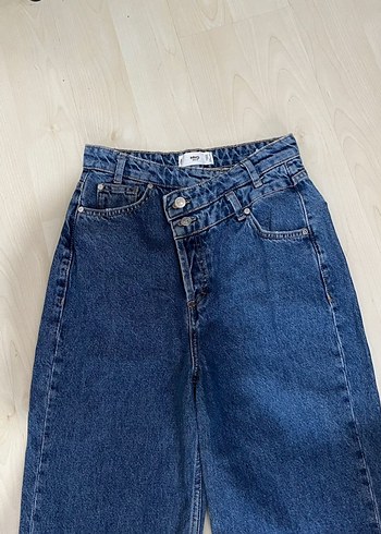 Düğmeli Mavi Kadın Denim Pantolon - Görsel 3