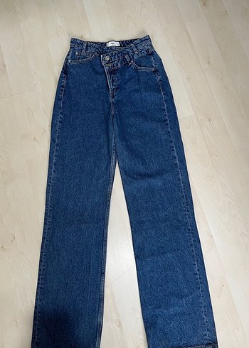Düğmeli Mavi Kadın Denim Pantolon - Görsel 9
