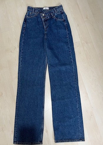 Düğmeli Mavi Kadın Denim Pantolon - Görsel 5