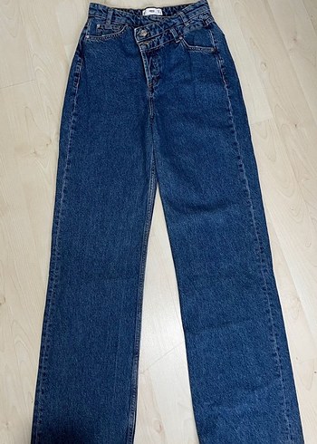 Düğmeli Mavi Kadın Denim Pantolon - Görsel 2