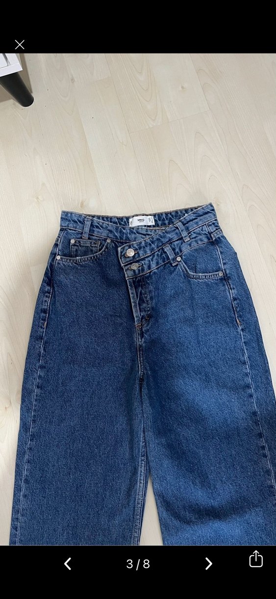 Düğmeli Mavi Kadın Denim Pantolon - Görsel 3