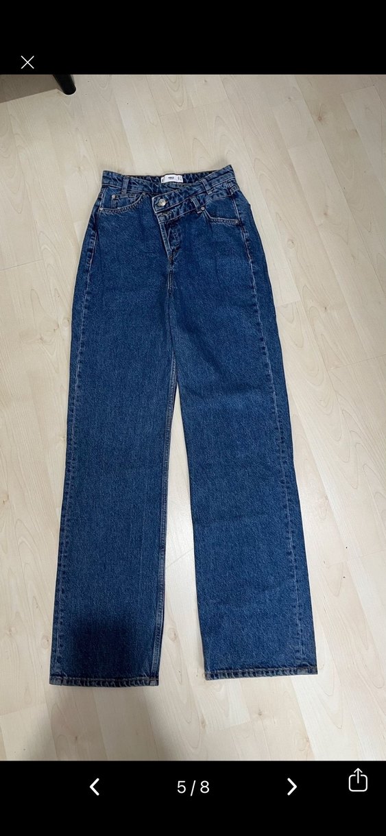 Düğmeli Mavi Kadın Denim Pantolon - Görsel 5