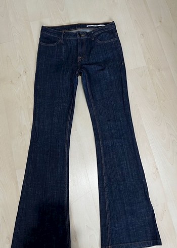 Lacivert Kadın Denim İspanyol Paça Jean - Görsel 2