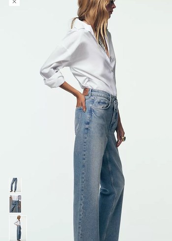 Kadın Beyaz Batik Desenli Geniş Kesim Kot Pantolon - Görsel 5