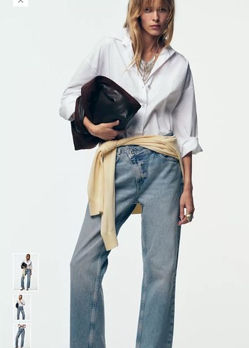 Kadın Beyaz Batik Desenli Geniş Kesim Kot Pantolon - Görsel 2