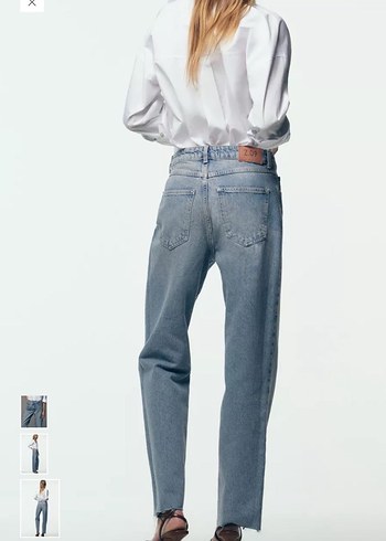 Kadın Beyaz Batik Desenli Geniş Kesim Kot Pantolon - Görsel 6