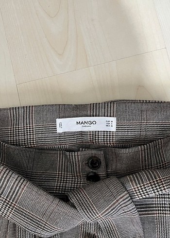 Düğmeli Kahverengi Kareli Midi Etek - Görsel 3