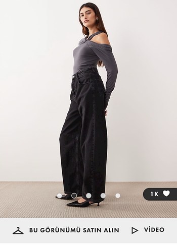 Kadın Gri Geniş Kesim Denim Pantolon - Görsel 4