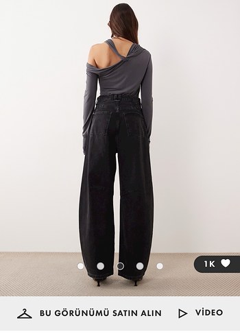 Kadın Gri Geniş Kesim Denim Pantolon - Görsel 10