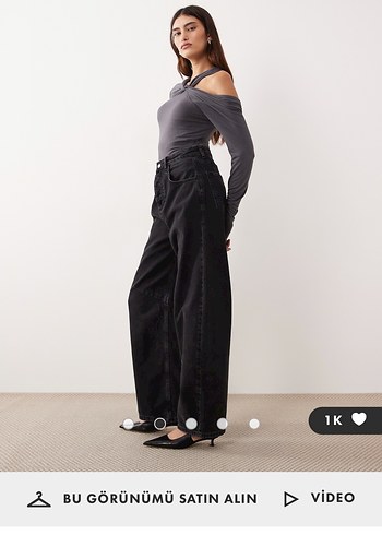 Kadın Gri Geniş Kesim Denim Pantolon - Görsel 9