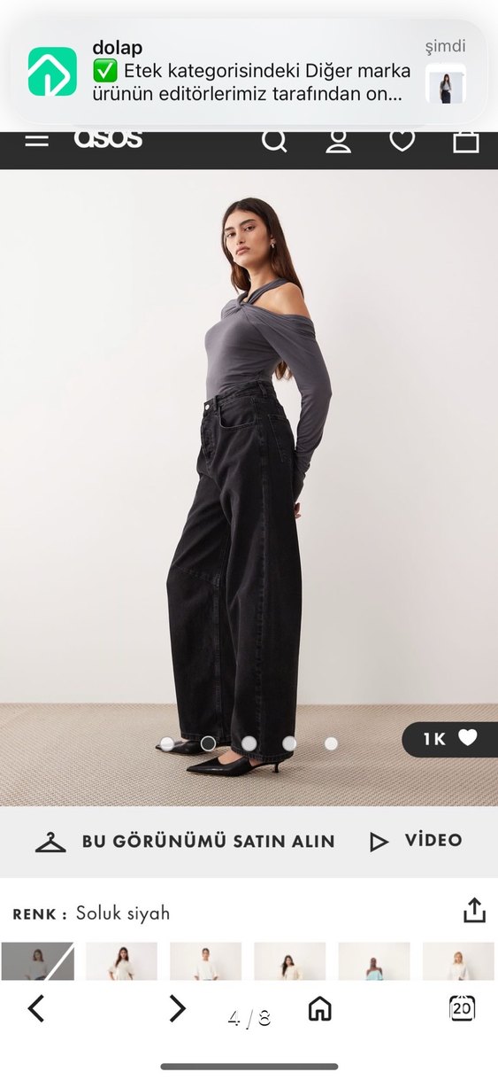 Kadın Gri Geniş Kesim Denim Pantolon - Görsel 4