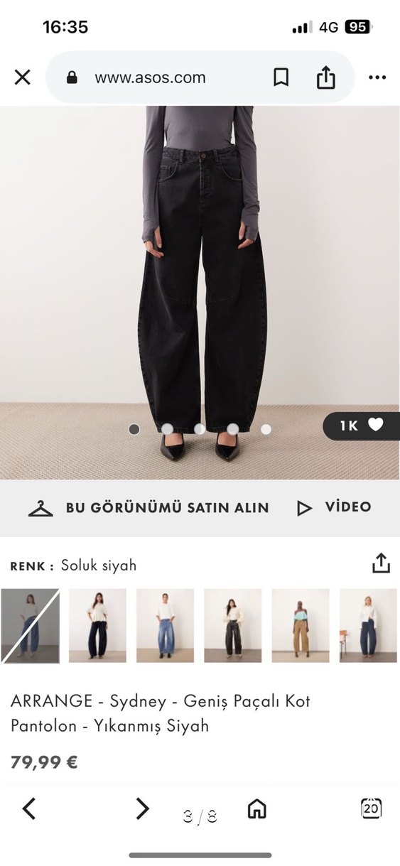 Kadın Gri Geniş Kesim Denim Pantolon - Görsel 3