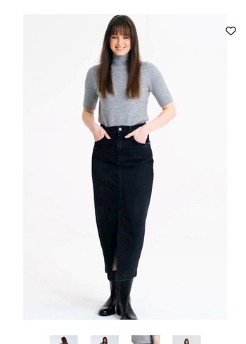 Gri Midi Denim Etek - Görsel 2