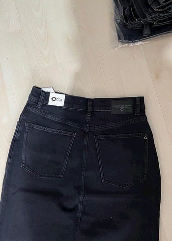 Gri Midi Denim Etek - Görsel 17