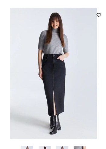 Gri Midi Denim Etek - Görsel 9