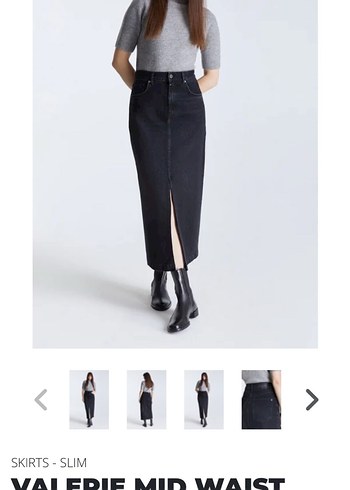 Gri Midi Denim Etek - Görsel 6