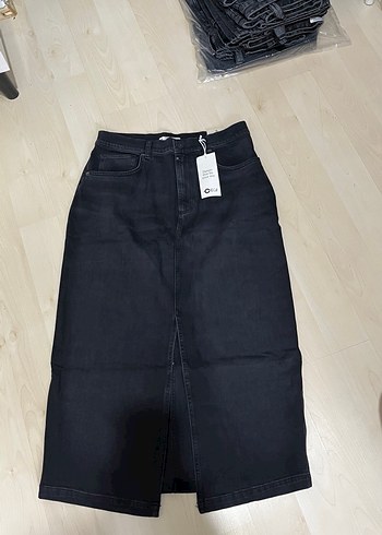 Gri Midi Denim Etek - Görsel 10